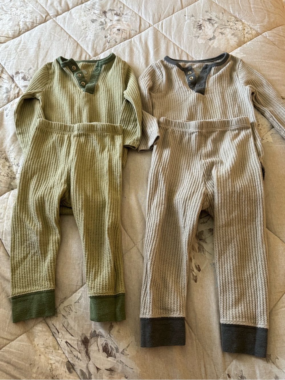 cloud island Waffle Knit Baby Set in Light Taupe and Charcoal